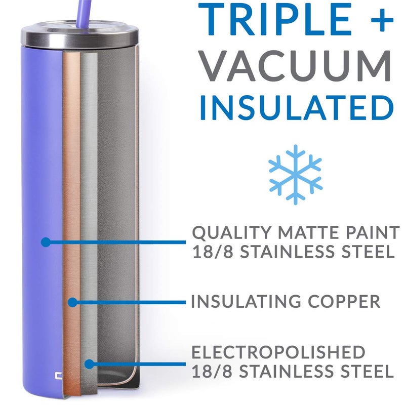 Cupture Stainless Steel Skinny Insulated Tumbler Cup with Lid and Reusable Straw - 16 oz (Winter White) - Image 2
